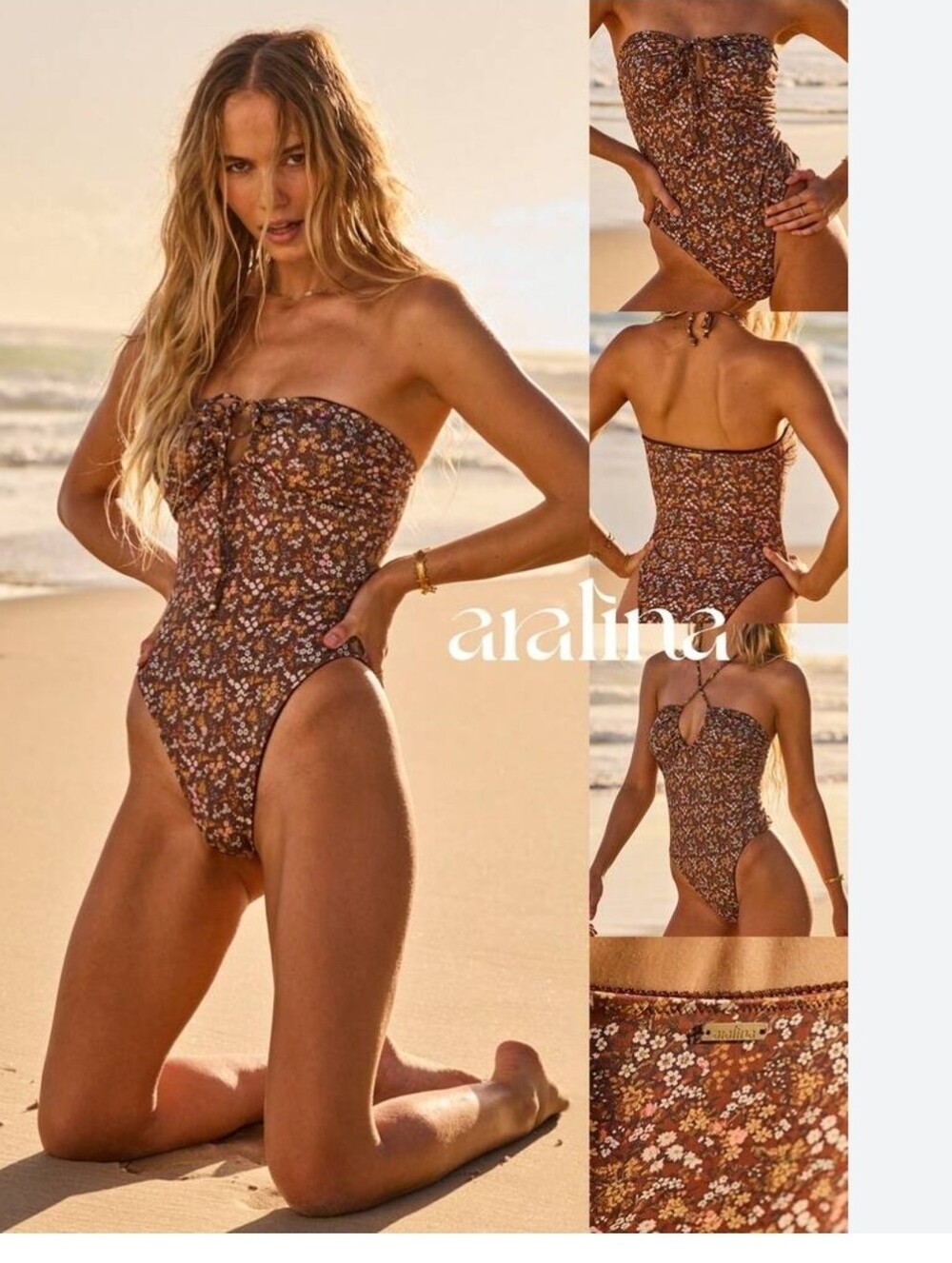 Aralina Sexy One-Piece Swimsuit with Ditsy Floral Print Size M